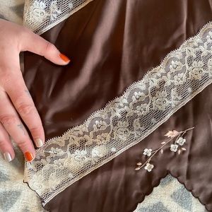 Brown with white lace lingerie romper with flowers